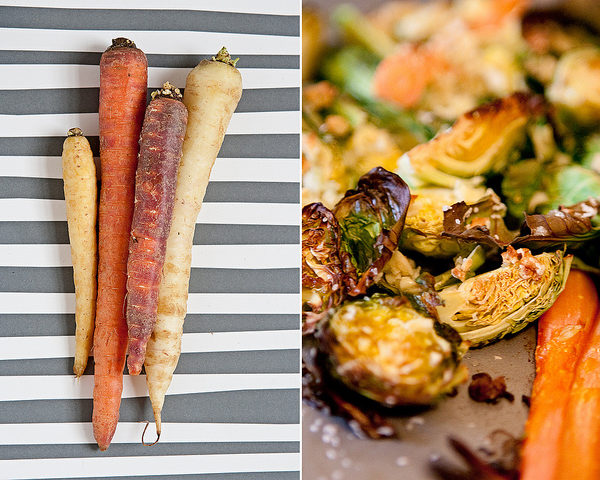 roasted heirloom carrots and sprouts