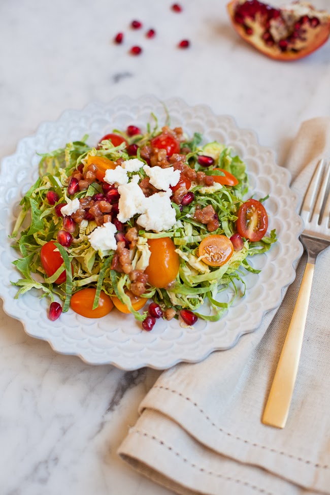 Shaved Brussel Sprout Salad with Warm Pancetta Vinaigrette