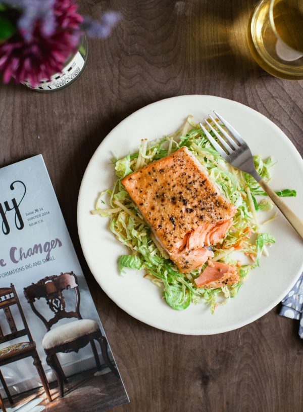Honey Mustard Salmon with Shaved Brussel Sprout Salad