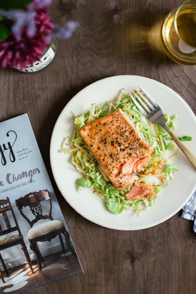 Honey Mustard Salmon with Shaved Brussel Sprout Salad